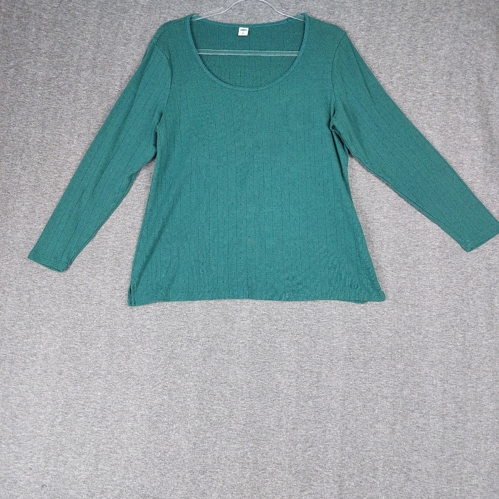 OLD NAVY WOMENS GREEN EYELET SCOOP NECK LONG SLEEVE TSHIRT SIZE XL
